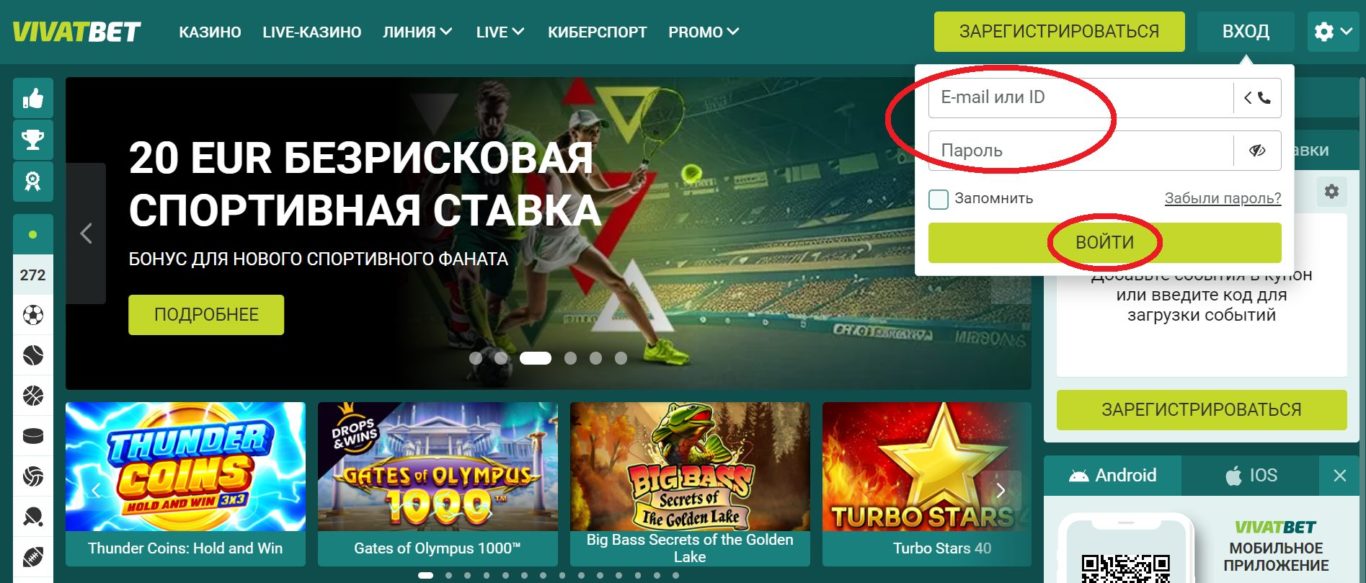 VivatBet login